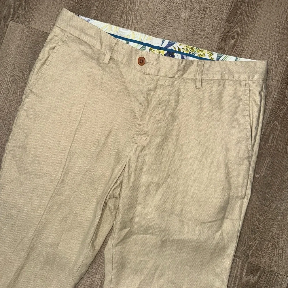 Tommy Bahama Latigo Beach Linen Blend Pants Mens 35x32 Beige Herringbone CoolMax